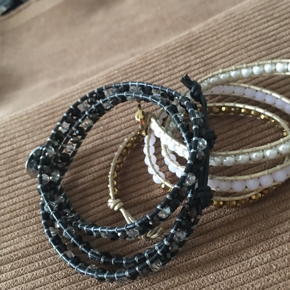 South Hill crystal, pearl and leather wrap bracelets. Unworn - Picture 3 of 3